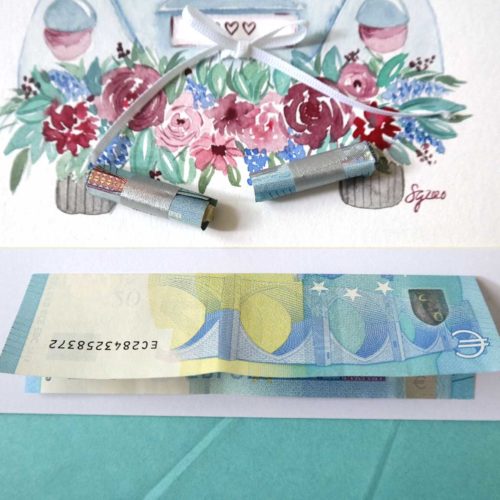 Geldgeschenk im Bilderrahmen verpacken.
DIY: Geld falten und zusammenrollen. Mit Masking Tape zusammen kleben. 